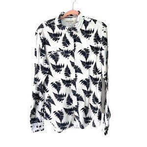 Anerkjendt Button Up Shirt Mens Size Medium M Tree Print Long Sleeve White Black